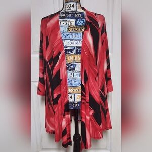 Maggie Barnes Red & Black Open-front Cardigan Short Sleeve